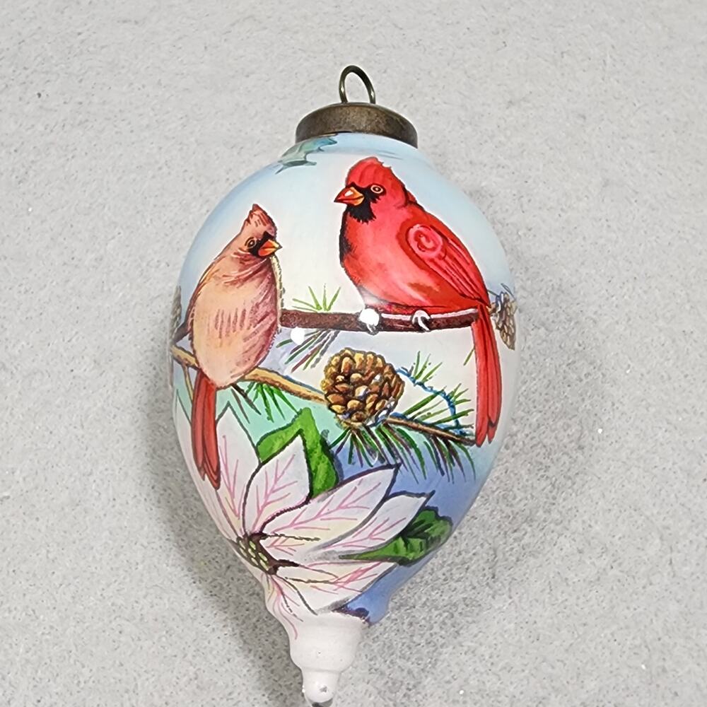 Cardinals Reverse Painting Christmas Ornament Signed Gregory Gotham In Box